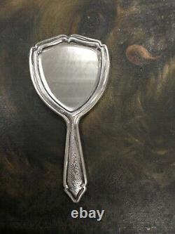 Antique 800 Silver Pocket Purse Mirror Beveled Edge Glass Floral Finely Detail