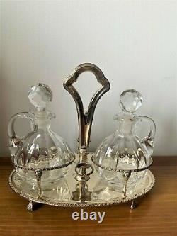 Antique 800 Sterling Silver Oil, Vinegar, Crystal Glass
