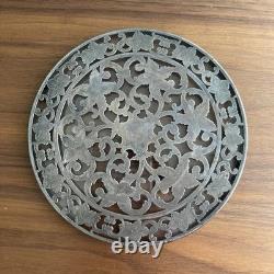 Antique. 925 Webster Sterling Silver Overlay & Glass Trivet Floral Engraved 6