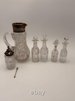 Antique ABP Cut Glass Set with Sterling Silver Pitcher Engraved in Greek 1882-1897