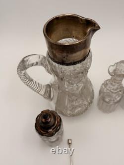 Antique ABP Cut Glass Set with Sterling Silver Pitcher Engraved in Greek 1882-1897