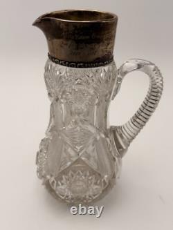 Antique ABP Cut Glass Set with Sterling Silver Pitcher Engraved in Greek 1882-1897