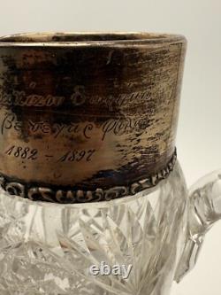 Antique ABP Cut Glass Set with Sterling Silver Pitcher Engraved in Greek 1882-1897