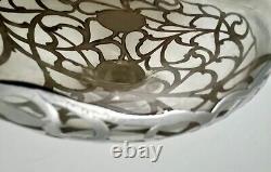 Antique ALVIN Large, Wide, Clear Glass & Sterling Silver Overlay Perfume Bottle