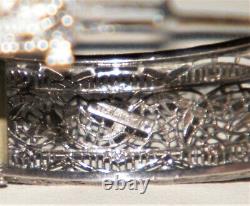 Antique ART DECO CAMPHOR GLASS STERLING SILVER FILIGREE BANGLE BRACELET Marked