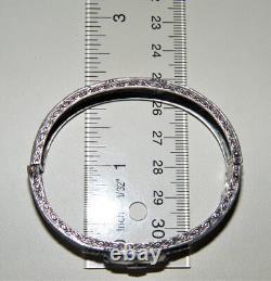 Antique ART DECO CAMPHOR GLASS STERLING SILVER FILIGREE BANGLE BRACELET Marked