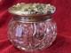 Antique Art Nouveau. Flower Pattern Sterling Silver Top Cut Glass Vanity Jar