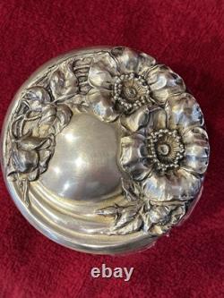 Antique ART NOUVEAU. Flower pattern Sterling Silver top Cut Glass Vanity Jar