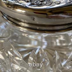 Antique ART NOUVEAU Poppy Floral Sterling Silver Cut Glass Vanity Powder Jar