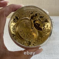 Antique ART NOUVEAU Poppy Floral Sterling Silver Cut Glass Vanity Powder Jar
