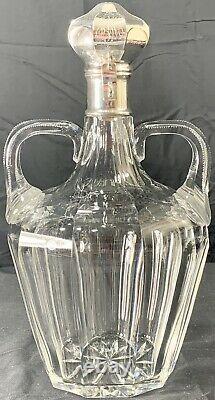Antique Abp 7lb 4 Pint Signed Hawkes Sterling Silver Cut Glass Master Decanter