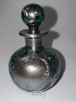 Antique Alvin Emerald Glass And. 999 Silver Sterling Overlay Bottle