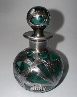 Antique Alvin Emerald Glass And. 999 Silver Sterling Overlay Bottle