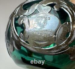 Antique Alvin Emerald Glass And. 999 Silver Sterling Overlay Bottle