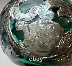 Antique Alvin Emerald Glass And. 999 Silver Sterling Overlay Bottle