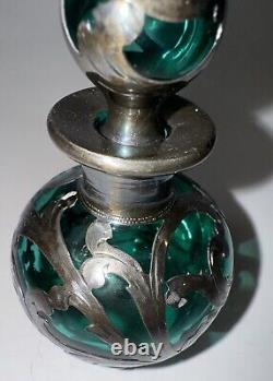 Antique Alvin Emerald Glass And. 999 Silver Sterling Overlay Bottle