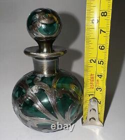 Antique Alvin Emerald Glass And. 999 Silver Sterling Overlay Bottle