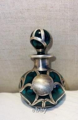 Antique Alvin Nouveau Thick. 999 Sterling Silver Overlay Glass Perfume Bottle