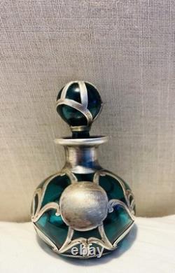 Antique Alvin Nouveau Thick. 999 Sterling Silver Overlay Glass Perfume Bottle