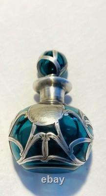 Antique Alvin Nouveau Thick. 999 Sterling Silver Overlay Glass Perfume Bottle