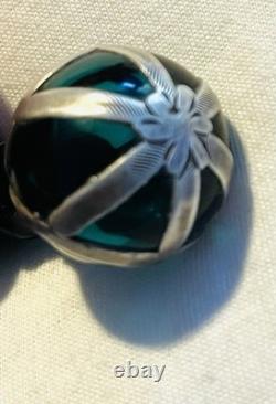 Antique Alvin Nouveau Thick. 999 Sterling Silver Overlay Glass Perfume Bottle