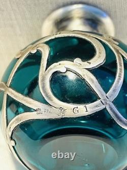 Antique Alvin Nouveau Thick. 999 Sterling Silver Overlay Glass Perfume Bottle