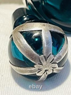 Antique Alvin Nouveau Thick. 999 Sterling Silver Overlay Glass Perfume Bottle