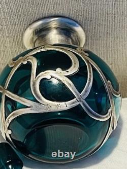 Antique Alvin Nouveau Thick. 999 Sterling Silver Overlay Glass Perfume Bottle