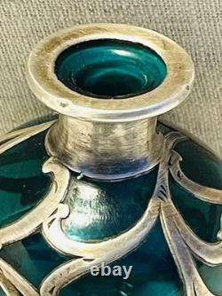 Antique Alvin Nouveau Thick. 999 Sterling Silver Overlay Glass Perfume Bottle