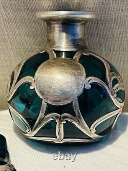 Antique Alvin Nouveau Thick. 999 Sterling Silver Overlay Glass Perfume Bottle
