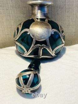 Antique Alvin Nouveau Thick. 999 Sterling Silver Overlay Glass Perfume Bottle