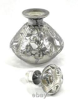 Antique Alvin Sterling Silver 999 Overlay Glass Decanter