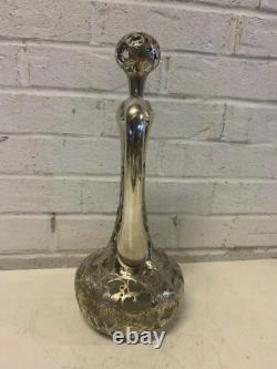 Antique Alvin Sterling Silver 999 Overlay Glass Decanter Pitcher Grape Vine Dec
