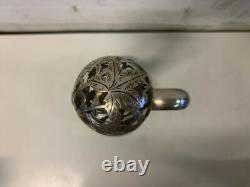 Antique Alvin Sterling Silver 999 Overlay Glass Decanter Pitcher Grape Vine Dec
