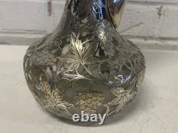 Antique Alvin Sterling Silver 999 Overlay Glass Decanter Pitcher Grape Vine Dec