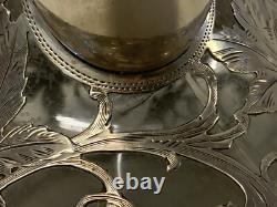 Antique Alvin Sterling Silver 999 Overlay Glass Decanter Pitcher Grape Vine Dec