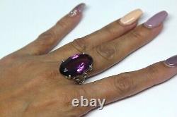 Antique Amethyst Glass Sterling Silver Ring Sz6.5 Rg2