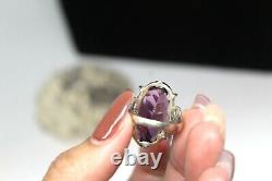 Antique Amethyst Glass Sterling Silver Ring Sz6.5 Rg2