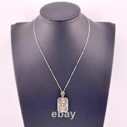 Antique Art Deco 20's Camphor Glass Sterling Silver Filigree Pendant Necklace
