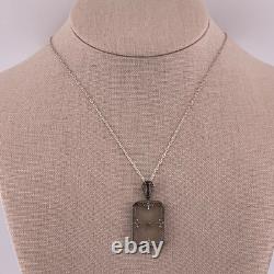 Antique Art Deco 20's Camphor Glass Sterling Silver Filigree Pendant Necklace
