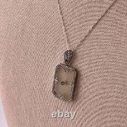 Antique Art Deco 20's Camphor Glass Sterling Silver Filigree Pendant Necklace