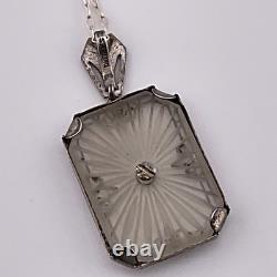 Antique Art Deco 20's Camphor Glass Sterling Silver Filigree Pendant Necklace