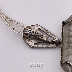 Antique Art Deco 20's Camphor Glass Sterling Silver Filigree Pendant Necklace