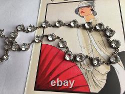 Antique Art Deco 30s Sterling Silver Rock Crystal Glass Riviere Necklace