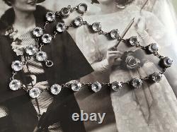 Antique Art Deco 30s Sterling Silver Rock Crystal Glass Riviere Necklace