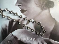 Antique Art Deco 30s Sterling Silver Rock Crystal Glass Riviere Necklace