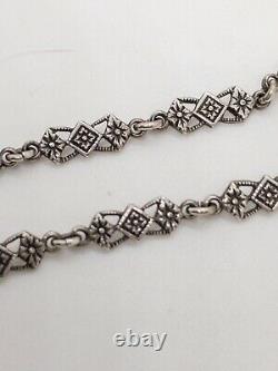 Antique Art Deco Camphor Glass Marcasite Necklace Sterling Silver 16