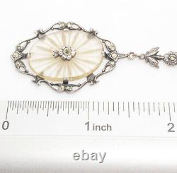 Antique Art Deco Camphor Glass Marcasite Necklace Sterling Silver 16