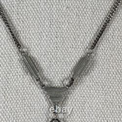 Antique Art Deco Camphor Glass Pendant Necklace Sterling Silver Purple Pink 17