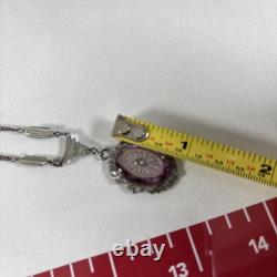 Antique Art Deco Camphor Glass Pendant Necklace Sterling Silver Purple Pink 17